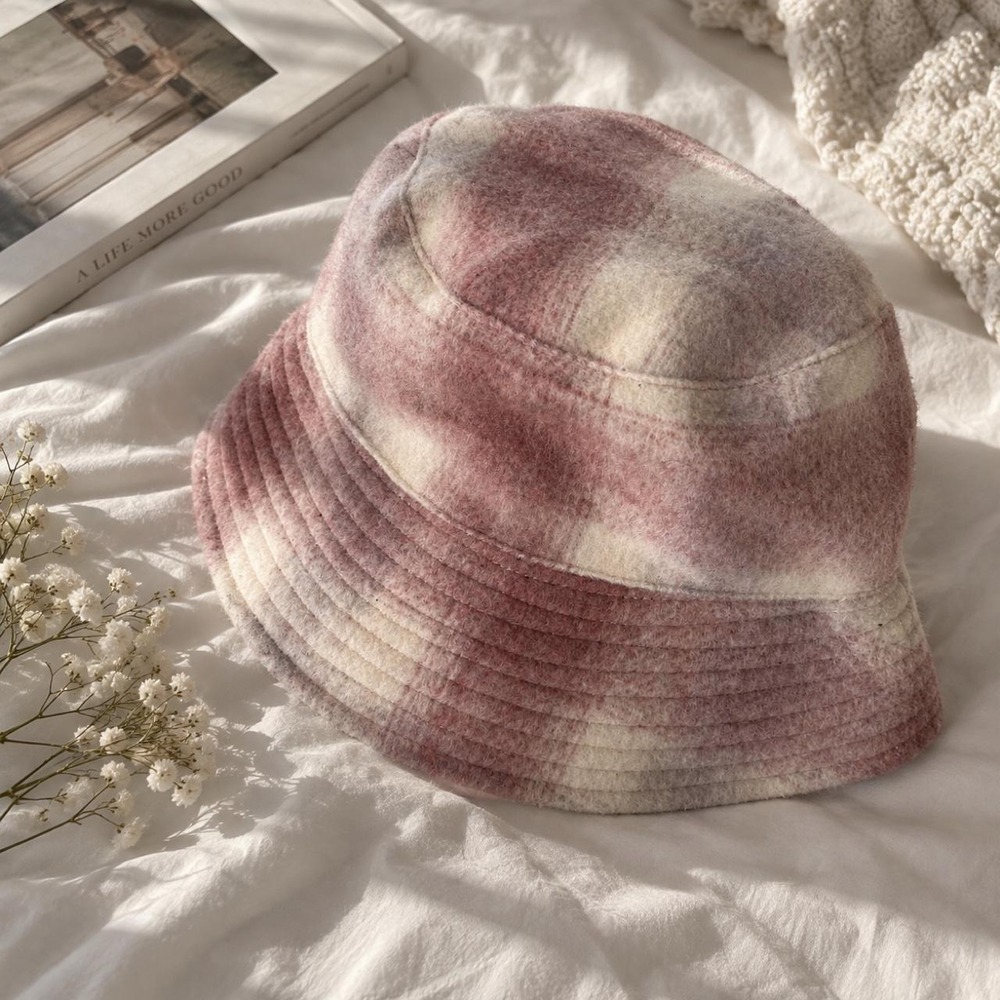 plaid bucket hat  pink and cream preppy chic hat